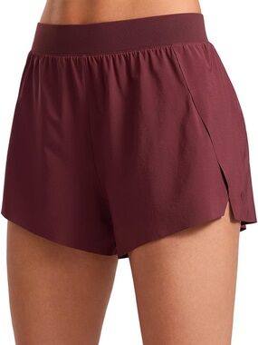 CRZ YOGA V Split Running Shorts 2.5" High Waisted w/ Liner~Red Merlot